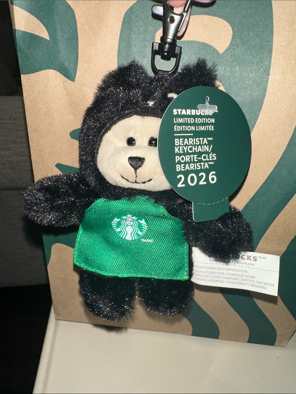 2026 Starbucks Black Cat Bearista Keychain NEW